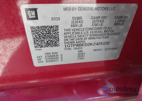 2019 GMC Sierra 1500 Sle из США, поврежденный, VIN 1GTP8BED2KZ426110